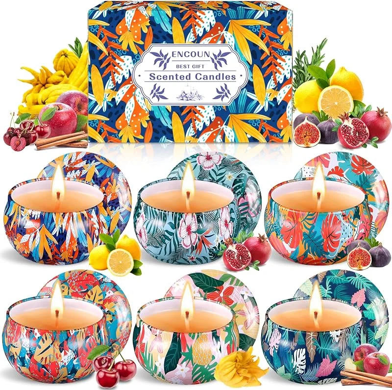 ENCOUN Vela Aromática, 6Piezas Velas Aromaticas para Regalo, Velas de Cera de Soja Natural, Juego de Velas Perfumadas para Yoga, Baño, Dormitorio, Aniversario Día, Madre, Día de San Valentín — Cena a la luz de velas