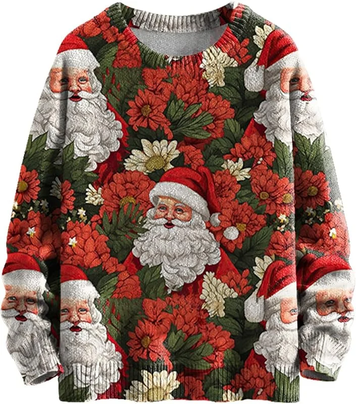 Generic HUIFUAO - Suéteres de Navidad para mujer, sudaderas de Navidad para mujer, suéter de Navidad de gran tamaño para mujer, suéter rojo de manga larga de Papá Noel, suéteres de Navidad para mujer — Ropa Navidad
