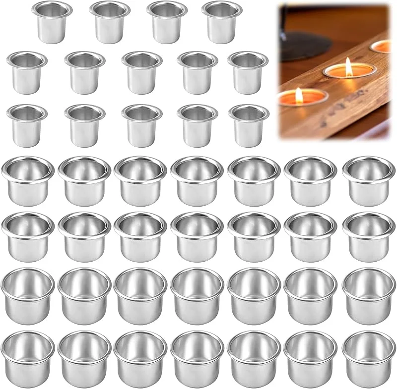 Jiehaojia 42 Piezas Portavelas Plata Aluminio, 3 Tamaño Portavelas de Aluminio Pequeño, Inserto de Candelabro, Cilíndricas Velas Inserto Metal, Candelabro de Metal Pequeño para Decoración — Cena a la luz de velas