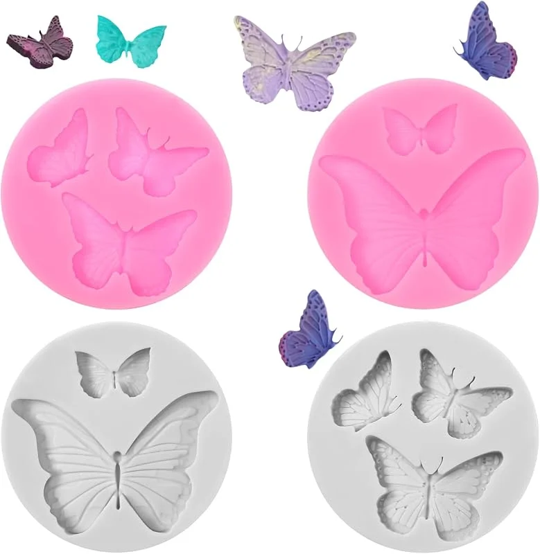 Mabor 4 moldes de mariposa de silicona, molde de chocolate de mariposa, moldes de caramelo pequeños, moldes antiadherentes para hornear galletas de fondant, galletas, gelatina, chocolate, decoración — Hogar y cocina