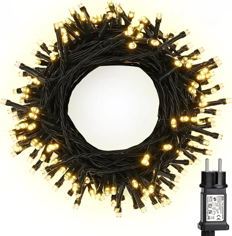 BrizLabs Navidad de Luz Exterior, 20M 200 LED Cadena de Luces Interior Guirnalda Luces Impermeable 8 Modos Cable Verde Decoración para Arbol de Navidad Casa Jardín Boda Fiesta Festival, Blanco Cálido — Luces Navidad