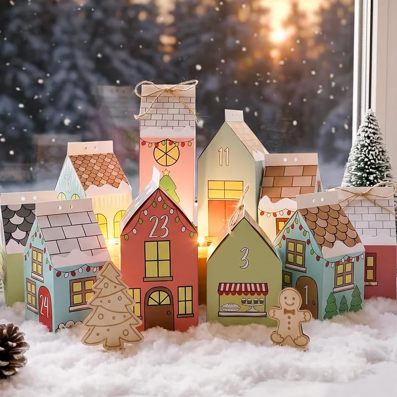 I LOVE MOM Calendario de Adviento para rellenar, calendario de Adviento con pegatinas numéricas, 24 unidades de cajas de regalo para colgar o colocar, decoración navideña DIY — Adviento y mesa