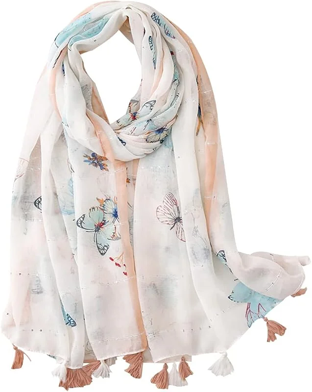 FAIRYGATE Bufandas Para Mujer Estampado Floral Clásica Patrón Geométrico Cadena Letras Pañuelo Ligero y Suave Estola Chal De Playa Durante Cubre Bikini Toda La Temporada — Ropa Navidad