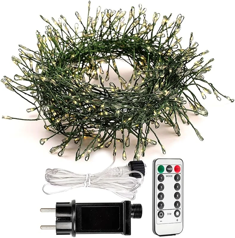 Visita la tienda de ZELUXDOT Luces de petardo enchufables, 6m 200 LED, alambre verde, cadena de luces de cobre, luces de hadas para interiores con control remoto para dormitorio, árbol de Navidad — Decoracion Navidad