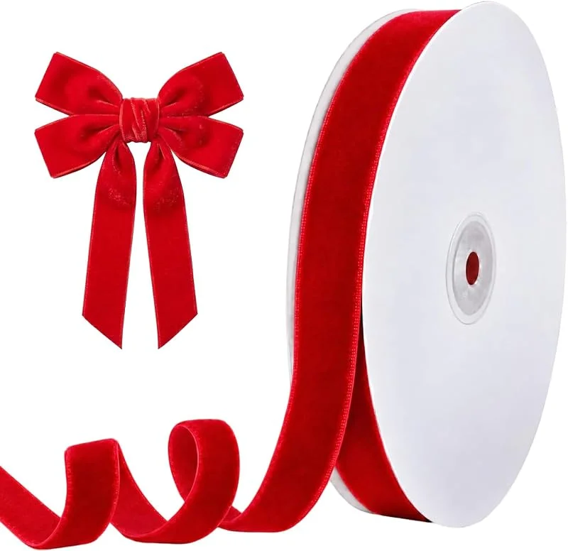 23GUANYI Cinta Terciopelo Rojo, 25 mm x 22, 5m Cinta de Terciopelo para Navideña — Envoltorio regalo