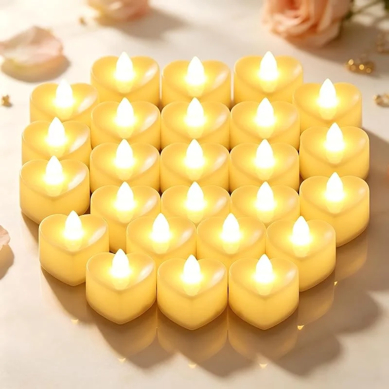 ChaneeHann 24 Velas Led en Forma de Corazón con Pilas, Sin Llama y Sin Olor, para Propuestas de Matrimonio, Decoración de San Valentín y Bodas — Cena a la luz de velas