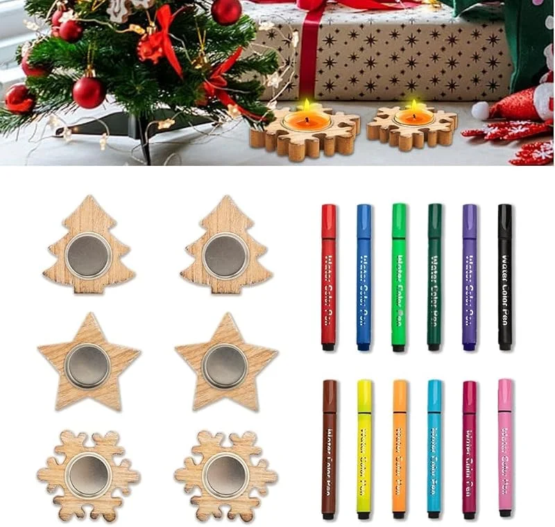 Umllpet Portavelas de Navidad, 6 unidades, portavelas de madera — Adviento y mesa