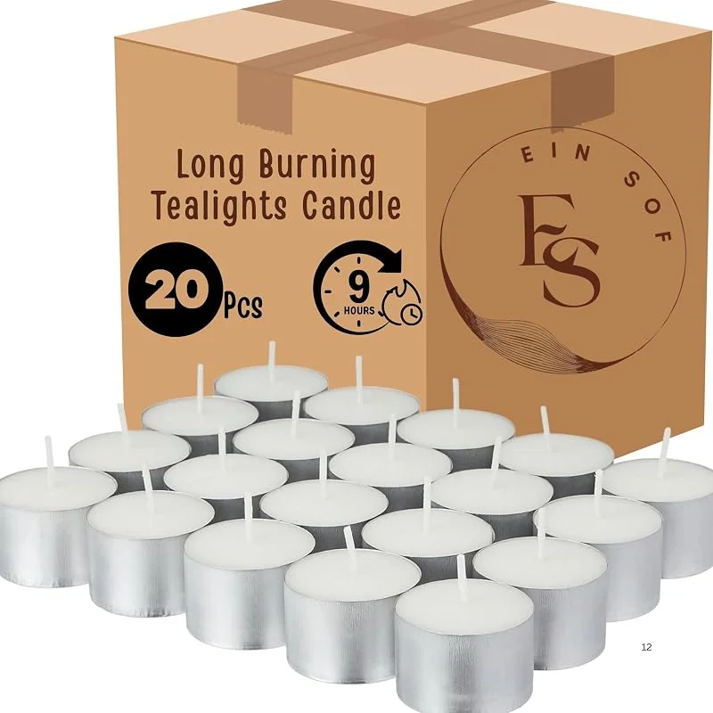 EIN SOF Juego de velas de té de 20-9 horas de combustión para decoración del hogar, tamaño jumbo, blanco, inodoro, cera natural, luz T, vela para decoración de Diwali con larga vida útil — Cena a la luz de velas