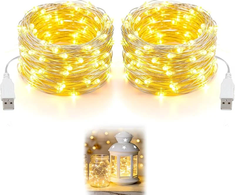 JiaHeHe Cadena de luces LED para interiores, USB, 5 m, 50 LEDs, luz blanca cálida, alambre de cobre flexible, cadena de luces para interior con enchufe, flexible USB, para dormitorio, ventana, decoración — Luces Navidad
