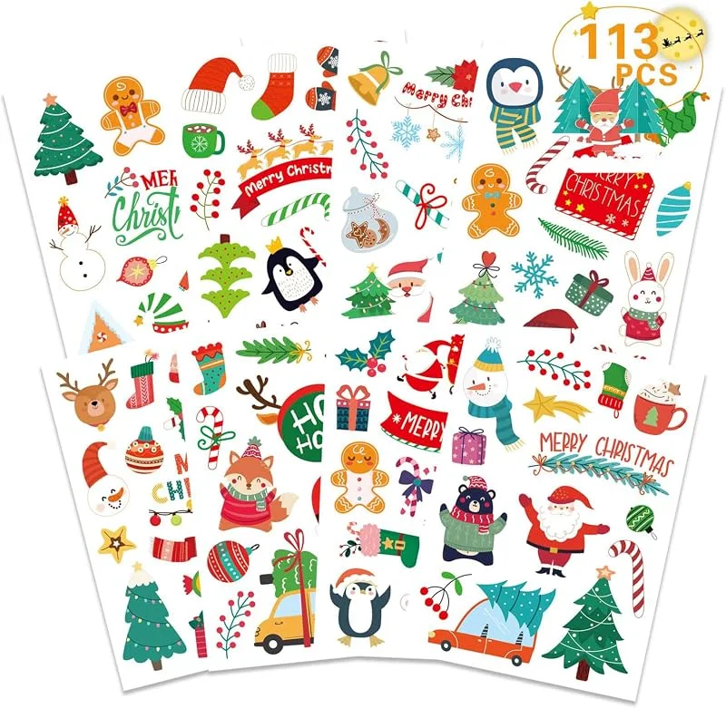 Sgehenr Pegatinas navideñas decorativas – 128 unidades pegatinas de Navidad autoadhesivas pegatinas decorativas de Navidad para sobres, bolsas de regalo, bolsas de papel, tarjetas de Navidad — Envoltorio regalo
