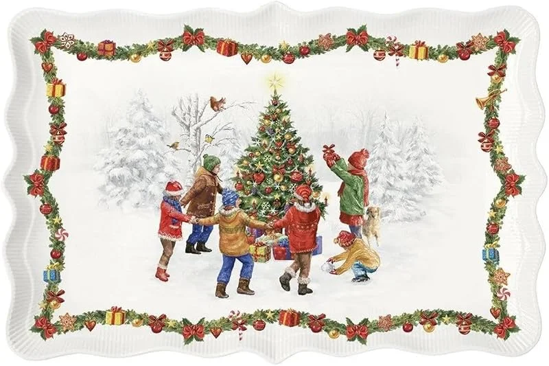 EASY LIFE Estuche plano rectangular de 40 x 25, 5 cm, de porcelana Christmas Rouund Dance — Hogar y cocina