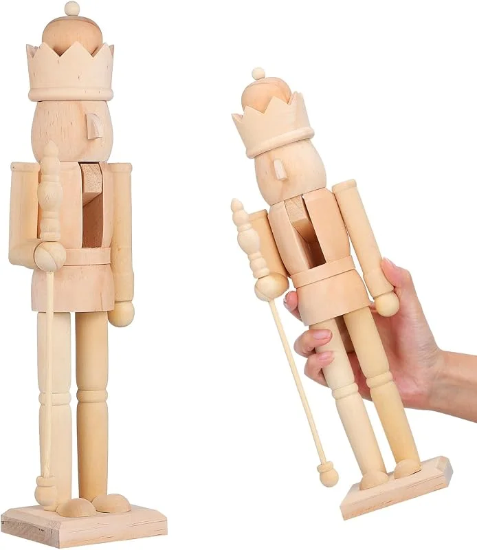 SEWACC Figura de cascanueces de madera sin pintar, 38 cm, vacía de bricolaje para manualidades, ideal para manualidades y decoración de decoraciones navideñas. — Decoracion Navidad