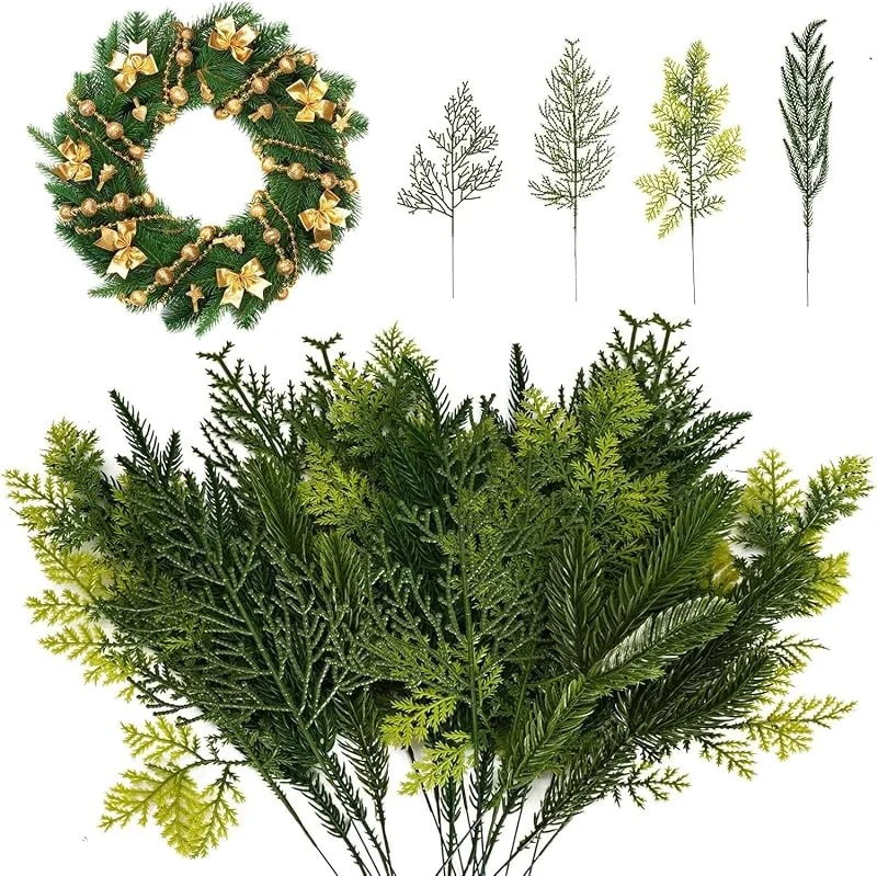 Kujizpu 55 Ramas Artificiales de Cedro sintético 5 Estilos Ramas de Pino Artificial — Decoracion Navidad