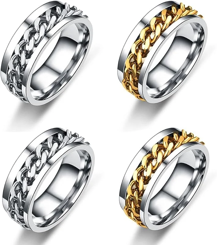 Youery 4Pcs de Anillos de Dedo abridor de Botellas, Herramienta de Sacacorchos de Anillos de Cadena Portátil Regalo Creativo Anillo Giratorio de Acero de Titanio con Cadena — Vino y mesa festiva