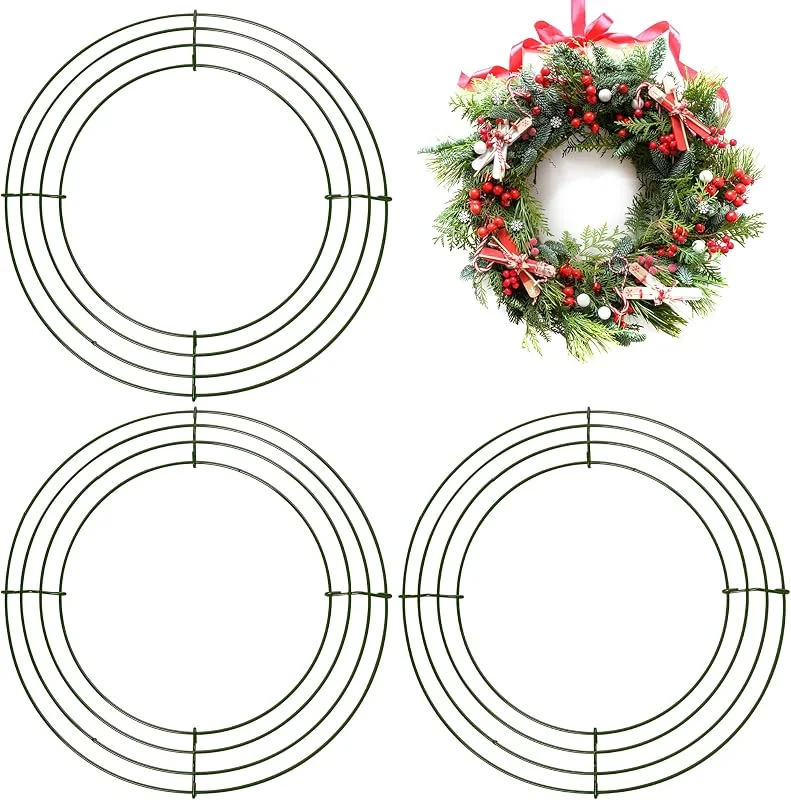 YAAVAAW Pack de 3 Anillos Grandes de Alambre para Corona de Navidad, Marco de Corona de Alambre de Metal de 30 cm, Base para Corona de Manualidades, Suministros para Hacer Coronas de Acción de Gracias — Decoracion Navidad