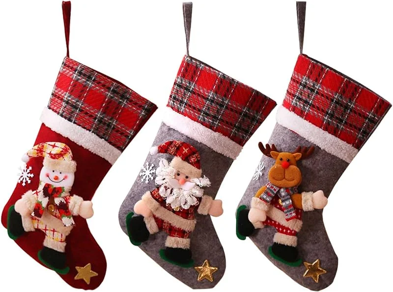 IHCEMIH 3 medias de Navidad, calcetines de Papá Noel para decoración navideña, botas de Papá Noel para rellenar, calcetines de Navidad para decoración de chimenea — Decoracion Navidad