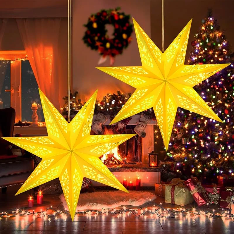 KATELUO Estrella de Papel 3D para Navidad - Lámpara Plegable con Luz para Año Nuevo, Fiesta, Boda, Cumpleaños — Decoracion Navidad