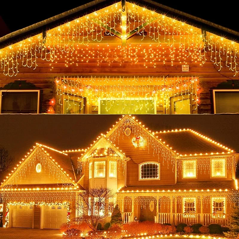 fobaston Guirnalda luminosa (5 m, 200 ledes, exterior e interior, cortina luminosa, 8 modos, iluminación blanca cálida y temporizador IP44 para decoración de dormitorio, boda, fiesta (5 m) — Luces Navidad