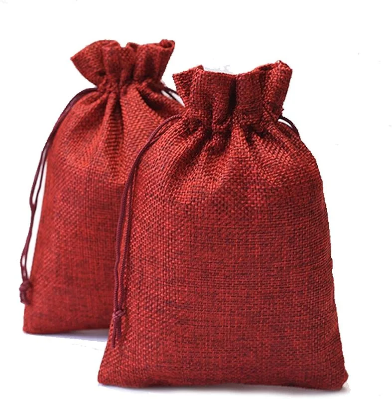 DAHI Saquitos de yute con calendario de Adviento para rellenar, 13 x 18 cm, saquito de regalos para bodas y compromisos (rojo oscuro 13 x 18 cm) — Envoltorio regalo