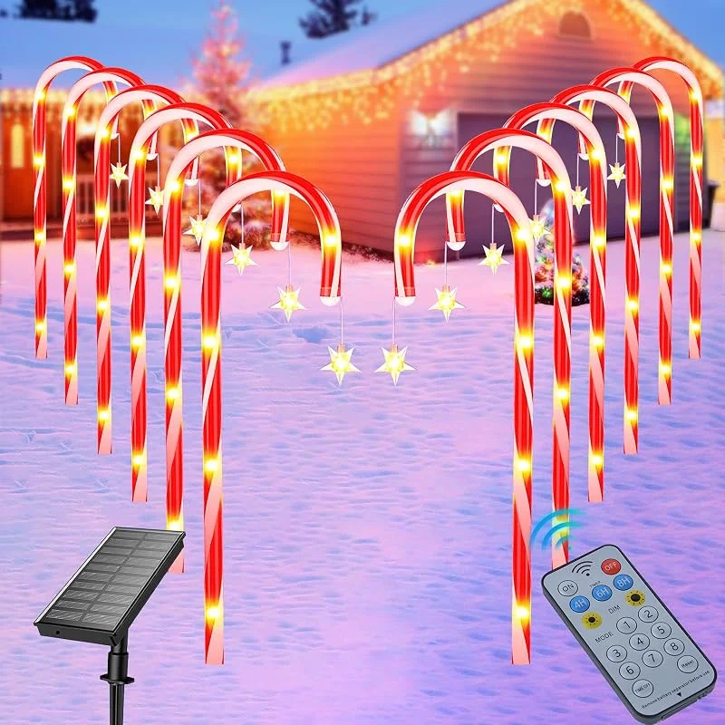 Fohil Luces Solares de Navidad Exterior - 12 Piezas Bastón de Caramelo LED, Decoración para Jardín, Camino, Fiesta y Patio — Luces Navidad