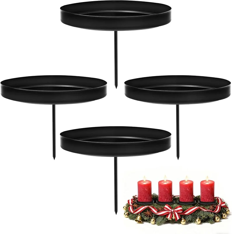 Gucass 4 portavelas para velas de varilla y corona de Adviento, diámetro de 10 cm, color negro, con pincho, para velas y candelabros — Adviento y mesa