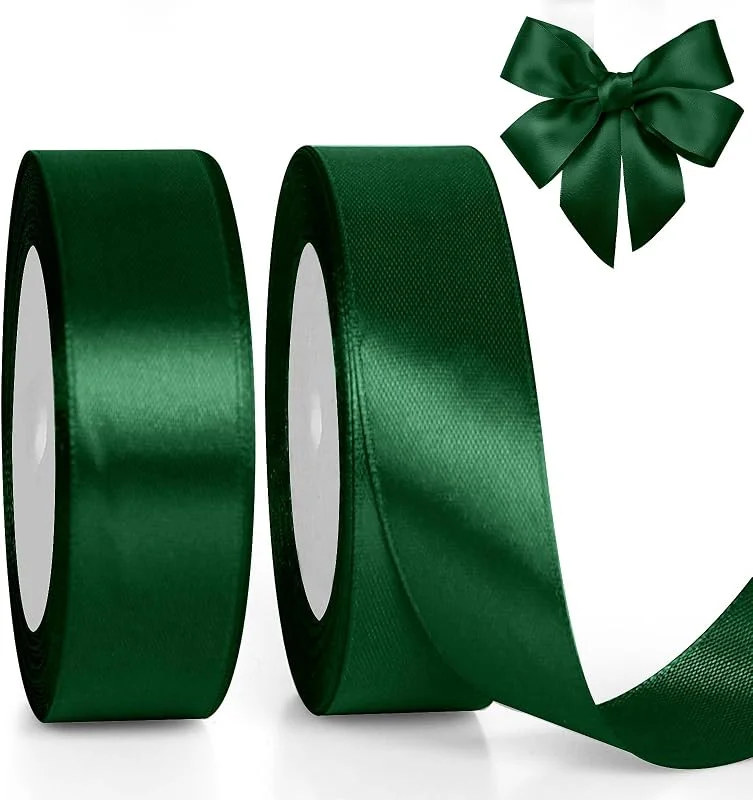 GXFCING Cinta de Satén Verde 25 mm x 46 m, Cinta de Raso Satén Para el Embalaje de Regalos, Globos, Artesanías, Decoración de Pastel, Ramos, Navidad (23 m, rollo) — Envoltorio regalo