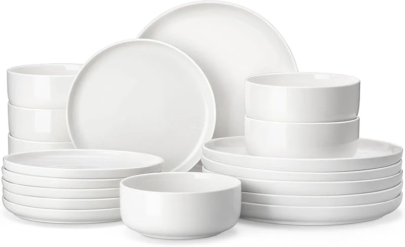 Visita la tienda de MALACASA MALACASA Vajillas Completas 18 Piezas, Juegos de Platos para 6 Personas con 6 Plato, Plato de Postre, Cuencos de Cereales, Apto para Microondas y Lavavajillas, Blanco, Serie LUNA — Adviento y mesa