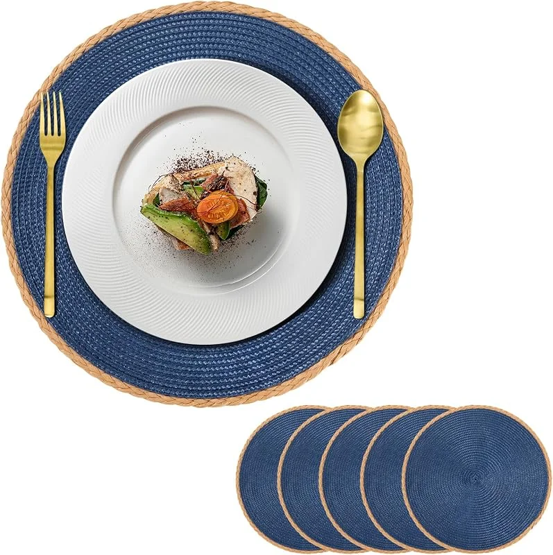 ZLLkeji Manteles Individuales Juego de 6 Salvamanteles Individuales Redondos Lavables Resistentes Al Calor Antideslizantes Placemat para Bodas en Granjas, Decoración de Mesas de Comedor, Cocina Casera Azul — Hogar y cocina
