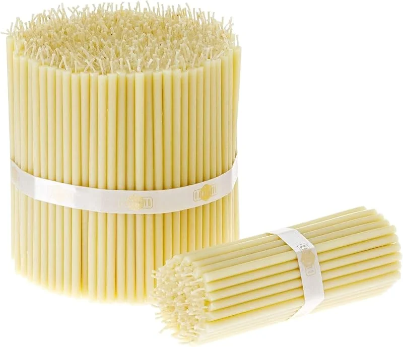 Visita la tienda de Danilovo Danilovo Velas de cera de abeja blancas, 50 unidades, velas ortodoxas para oración, rituales, decoración de mesa de boda, no tóxicas, sin hollín, N120, altura: 15 cm, diámetro: 5, 4 mm — Cena a la luz de velas