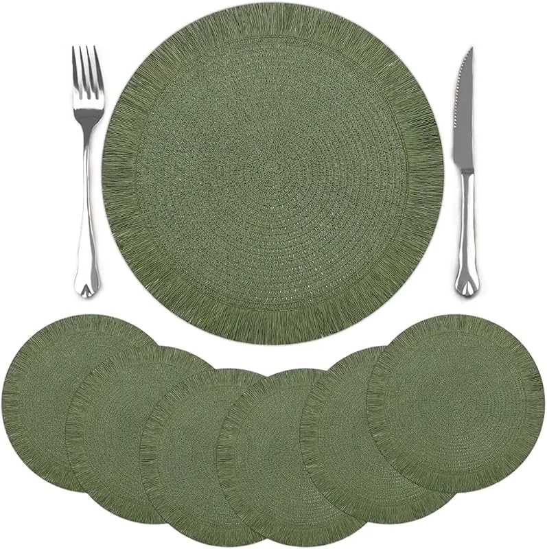 Visita la tienda de comfoyar comfoyar Juego 6 Mantel Individual Redondos Trenzado Verdes con Borla Larga — Hogar y cocina