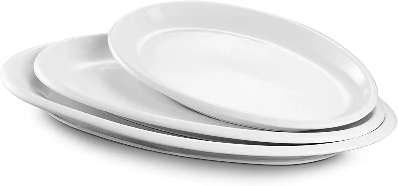 Visita la tienda de DOWAN DOWAN Platos Grandes para Servir, 16 ", 14", 12 " Juego de 3 Platos Ovalados para Servir, Platos de Porcelana Blanca para Aperitivos, Invitados, Fiestas, Carne de Pavo, Restaurante y Hogar — Hogar y cocina