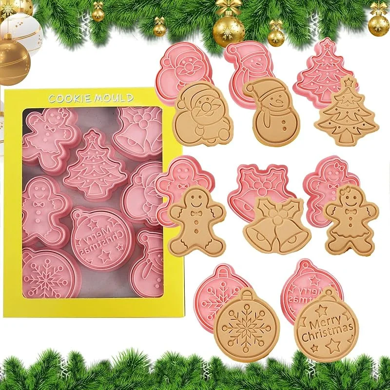 KARELLS Moldes de Galletas, 8 PCS Moldes Galletas, Navidad Cortadores, Cookie Cutter, Cortadores de Galletas Navidad, Galletas, Moldes para Galletas 3D, con Anillo de Prensa de Copo de Nieve — Hogar y cocina
