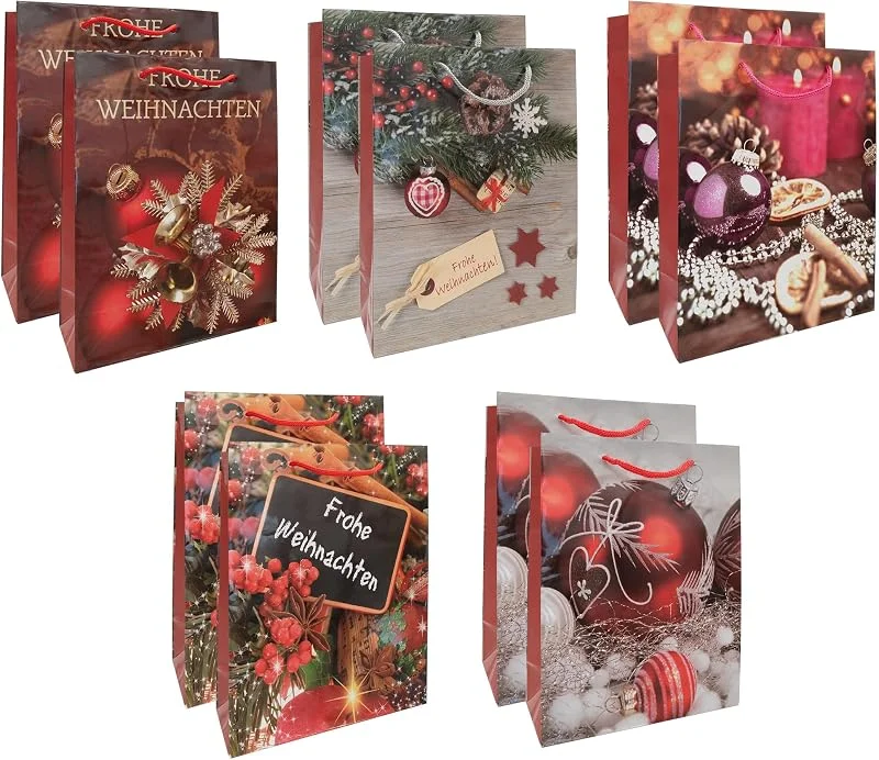 Visita la tienda de Idena Idena 30517-10 - Bolsas de regalo de Navidad, 10 unidades, bolsas de regalo de tamaño 18 x 23 x 8 cm, bolsas de papel con 5 motivos navideños — Envoltorio regalo
