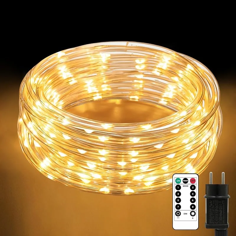 Liyade Manguera Luces LED Exterior, 10m 200LED, Mando a Distancia, IP65 — Luces Navidad