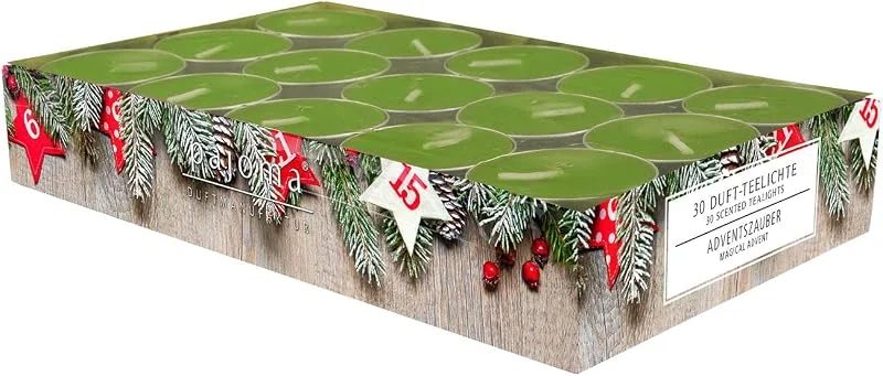 pajoma® Velas de té (30 unidades, aroma de magia de Adviento, velas perfumadas en funda de aluminio, duración de combustión aprox. 4 horas, altura de 1, 5 cm de diámetro, 3, 5 cm de diámetro), calidad — Cena a la luz de velas