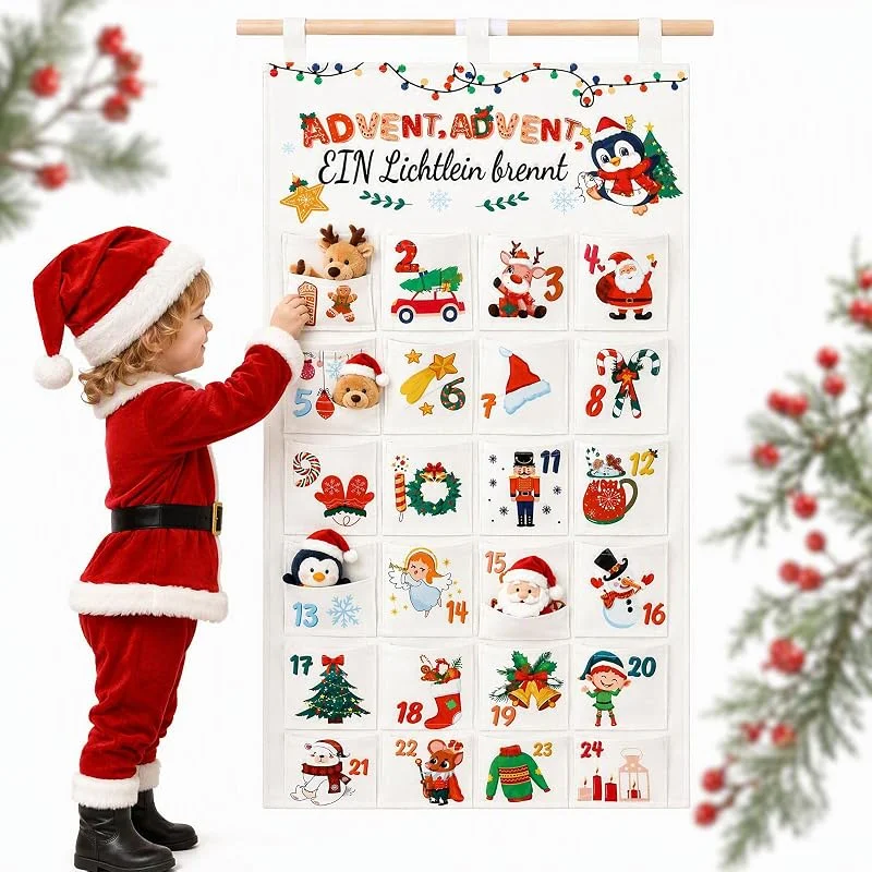 SINAYREK Calendario de Adviento tela 24 bolsillos rellenar Navidad — Adviento y mesa