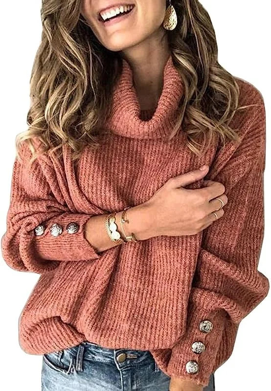 Wenrine Jersey Oversize de Punto para Mujer con Cuello Alto y Manga Larga — Ropa Navidad