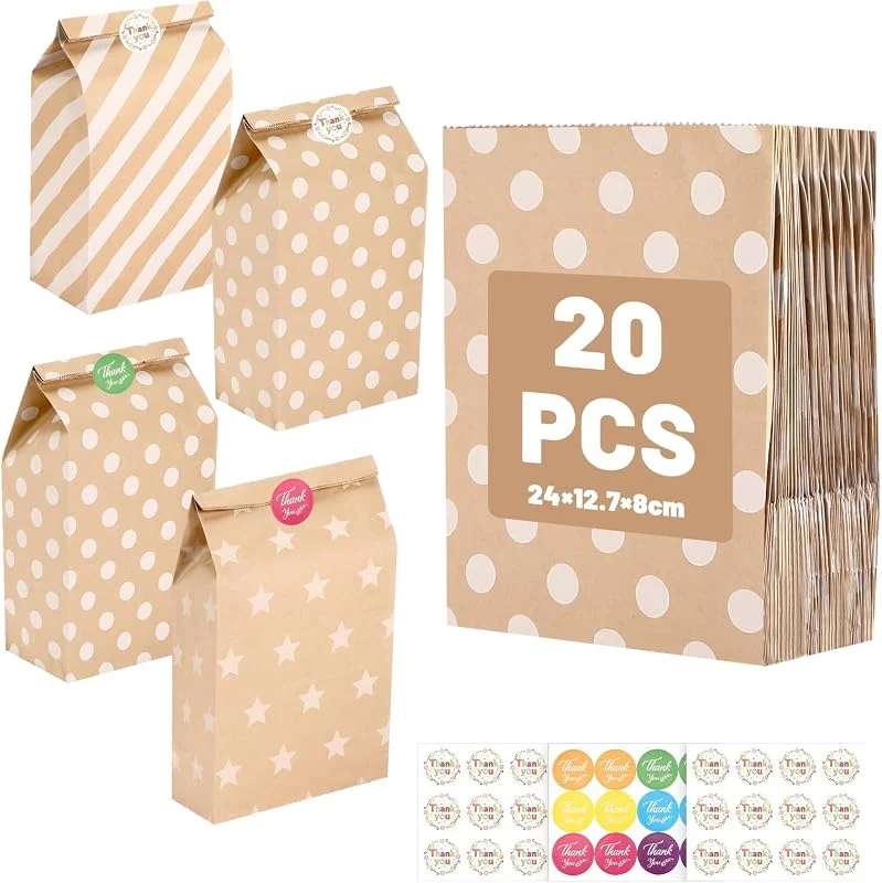 Ledebouk Bolsas de Regalo 20 Piezas, Saco de Papel Kraft con 36 Pegatinas 24x13x8cm — Envoltorio regalo