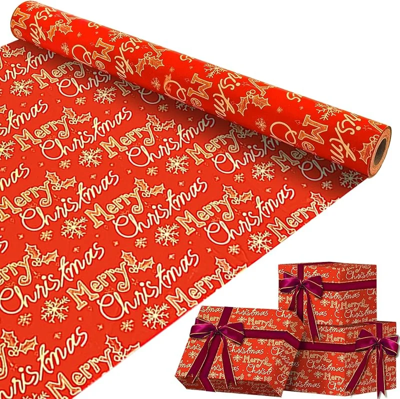 Panemy Papel Navidad, 43 Cm x 10 m Papel de Regalo Rollo, Papel de Regalo, Rolo Embrulho, Rollo de Papel de Regalo, para Navidad Cumpleaños Boda (b) — Envoltorio regalo