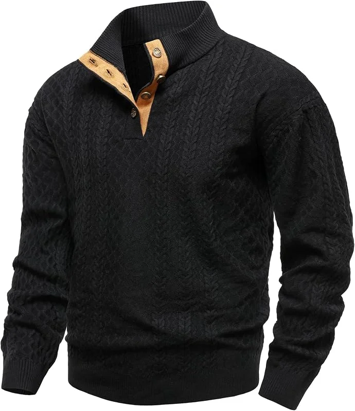 APAELEA Jersey para Hombre Suéter Sudadera De Punto Tejido Grueso para Hombre Suéter con Cuello Alto Jersey con Botones Invierno — Ropa Navidad