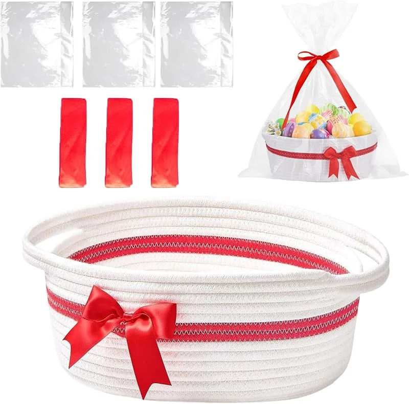 KMQRDZi Cesta de regalo, cesta de regalo vacía, cesta ovalada trenzada con bolsa de regalo y cintas, cestas de almacenamiento para aperitivos, juguetes, regalos, cumpleaños, Acción de Gracias, Navidad — Decoracion Navidad