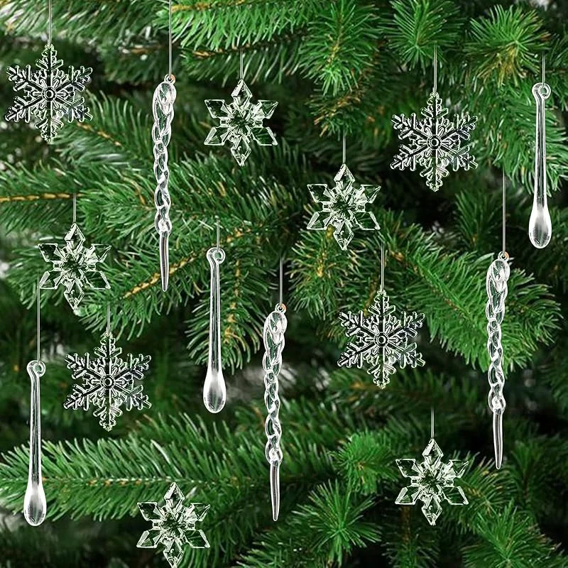 WOUMON 24 Piezas Acrílico Decoración Navideña, Transparente Carámbanos Copo de Nieve, Arbol de Navidad Colgante, Adornos de Carámbanos Colgantes (Acrílico) — Decoracion Navidad
