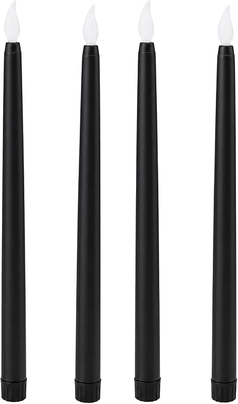Visita la tienda de Garosa 4 Velas Cónicas sin Llama de 10 Pulgadas, Velas LED Largas, Velas Cónicas LED Eléctricas Alimentadas por Batería, Luz Cálida para Navidad, Vacaciones, Bodas, Cumpleaños (Negro) — Cena a la luz de velas