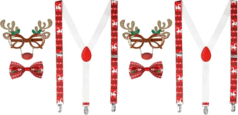 W WIDMANN MILANO Party Fashion Widmann 00765 Juego de renos, gafas, tirantes y pajarita, Unisex - Adulto, Rojo, Blanco, Talla Única, color, modelo surtido — Ropa Navidad