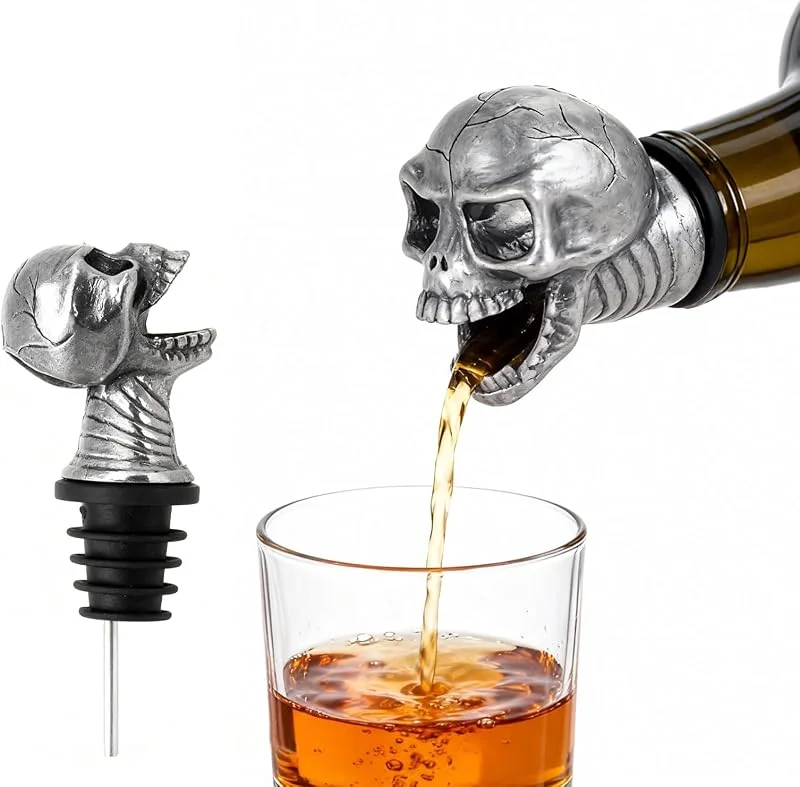 TMZELOA Vertedor de Botellas, Aireador de Vino, Calavera Decoración, Botella Vertedores Espíritu, Decantador de Vino y Aireador para Botella Accesorios Vino Para Botellas Cócteles Vinos Ginebra Fiestas — Vino y mesa festiva