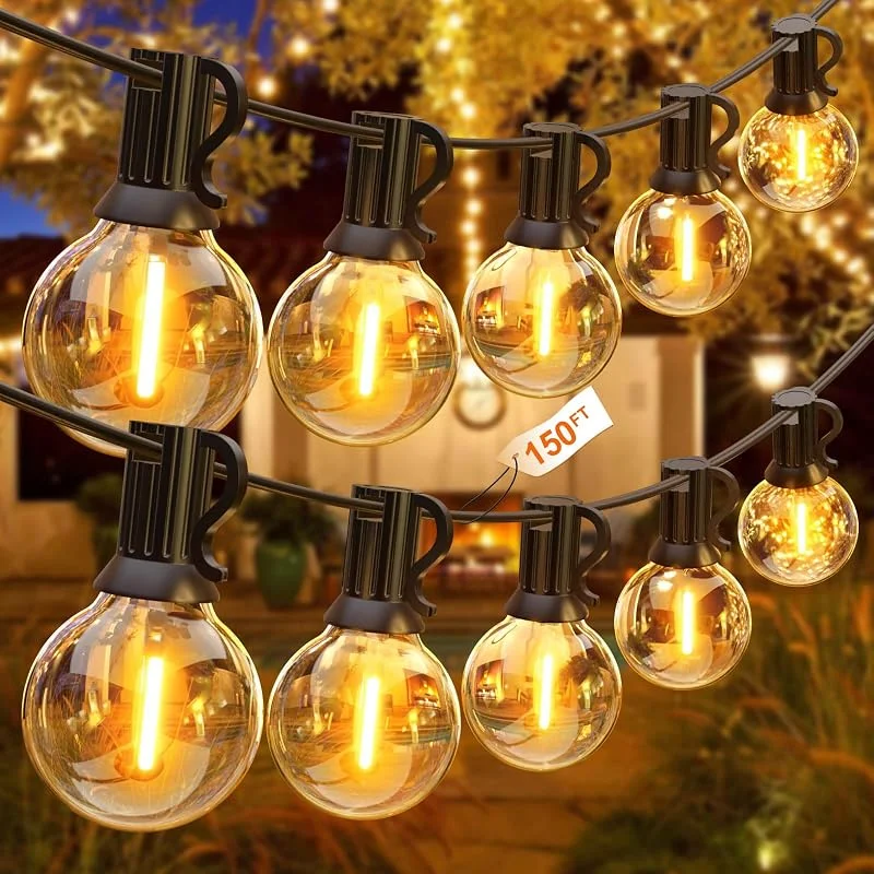 Visita la tienda de GLUROO GLUROO 45.7M Guirnaldas de Luces Exterior LED, Cadena de Luces Exterior Impermeable con 75+2 G40 Bombillas de Plástico, Guirnaldas Luminosas Interior para Jardín Porche Patio Trasero — Luces Navidad