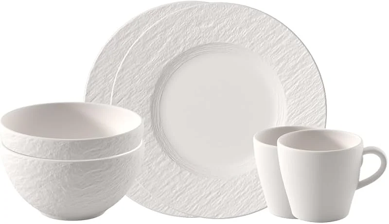 Villeroy & Boch Manufacture, Set Desayuno, 6 Piezas, Vajilla Para 2 Personas, Porcelana Premium, Blanco — Adviento y mesa