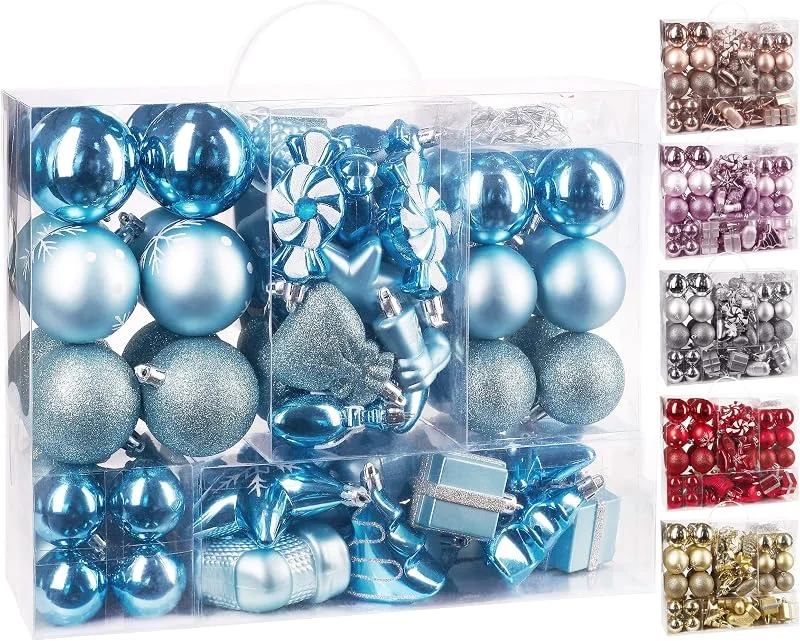 Visita la tienda de BRUBAKER BRUBAKER Juego de 77 Piezas Bolas de Navidad - Decoraciones de Árbol de Navidad Azul Claro, Plata — Decoracion Navidad