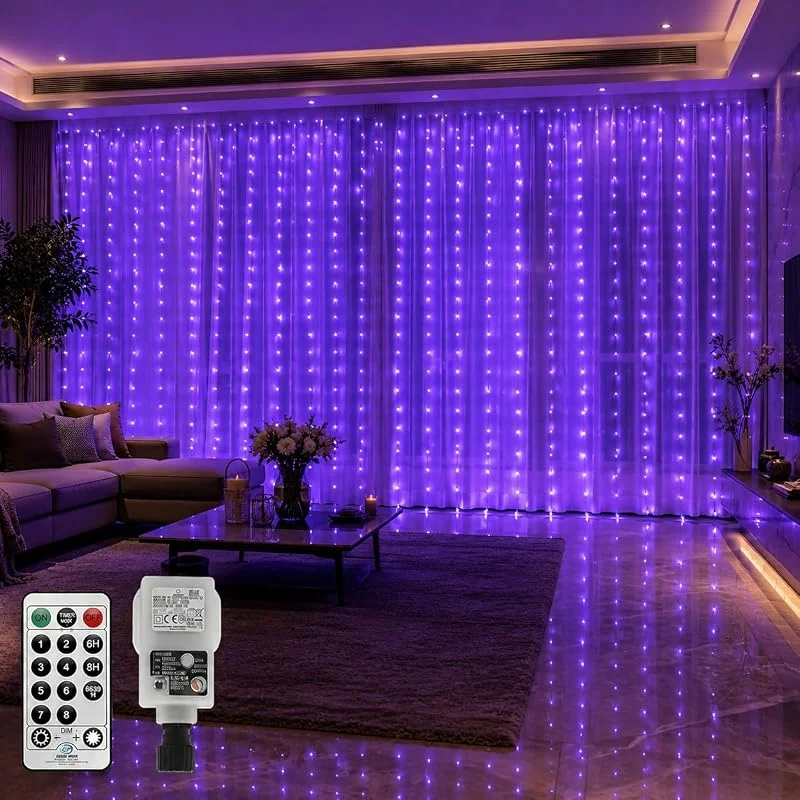 CORST Cortina de Luces UV para Exteriores, Halloween, 2 m x 2 m, Luz Negra de Fondo para Ventana, Cascada, 8 Modos, Resistente al Agua — Luces Navidad