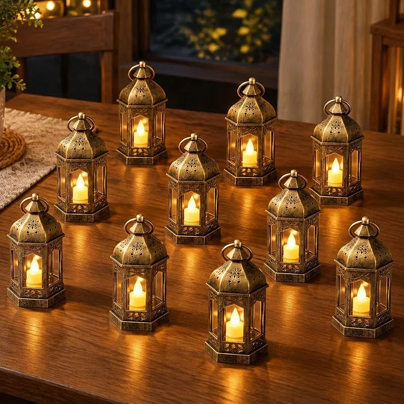 Ruioomeep Juego de 10 farolillos LED con mando a distancia y temporizador, color — Cena a la luz de velas